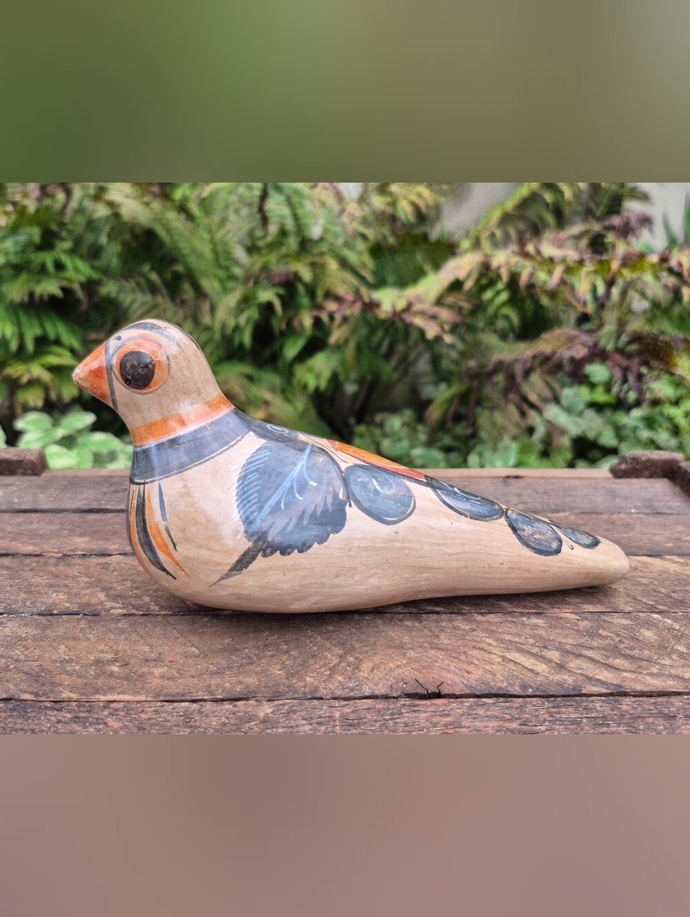 Vintage Tonala Mexican Pottery Bird Figurine Folk Art